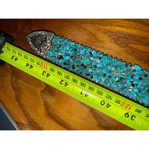 Womens Turquoise Rhinestone Western Belt Genuine Leather Embellished - Picture 7 of 8